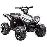 HOMCOM Elektro-Quad 12V Kinderquad mit USB-Anschluss, Kindermotorrad mit MP3-Musikplayer, Scheinwerfer, Kinderfahrzeug für Kinder 3-5 Jahre, 3-6 km/h, Metall, Weiß