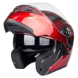 Helm für Motorräder Full-Face Motorcycle Helmet Tragbarer Integralhelme Flip-up Motorradhelm Zertifizierung von DOT (Rot, L)