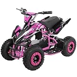 Actionbikes Motors Kinder Quad Elektro ATV Racer | 𝟑𝟔 Volt 𝟭𝟬𝟬𝟬 Watt Motor bis 𝟐𝟓 km/h - Kinderquad - Pocket Quad - Safety Touch Fußschalter - Für Kinder ab 6 Jahren (1000 Watt Schwarz/Pink)