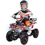 Actionbikes Motors Kinder Quad Elektro ATV Torino | 𝟑𝟔 Volt 𝟭𝟬𝟬𝟬 Watt Motor bis 𝟐𝟒 km/h - Kinderquad - Pocket Quad - Elektroquad - Miniquad - Für Kinder ab 8 Jahren (Schwarz Weiß Rot Polo)
