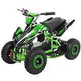 Actionbikes Motors Kinder Elektro Miniquad ATV Racer 𝟭𝟬𝟬𝟬 Watt 36 Volt - Scheibenbremsen - Safety Touch System Fußschalter (1000 Watt Schwarz/Grün)