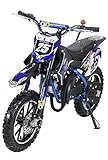 Actionbikes Motors Mini Kinder Crossbike Gepard 49 cc - Scheibenbremsen - Sportluftfilter - Sportauspuff - Luftbereifung (Blau)